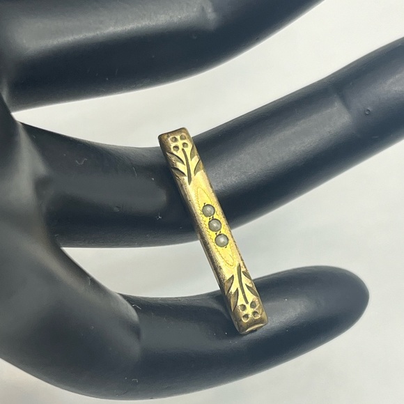 Victorian etched flowers seed pearl gold filled bar brooch pin c clasp antique - Picture 5 of 12